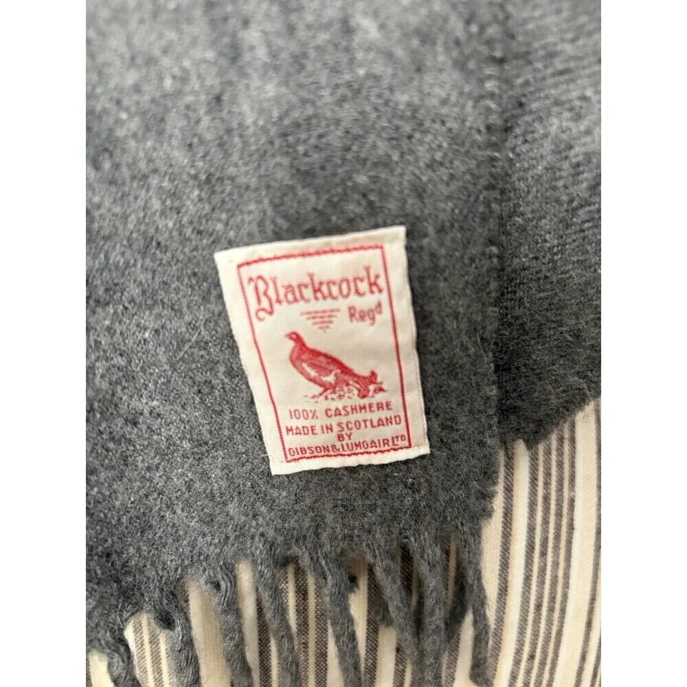 BLACKCOCK MADE IN SCOTLAND SOLID Grey 100% CASHMERE SCARF WITH FRINGE